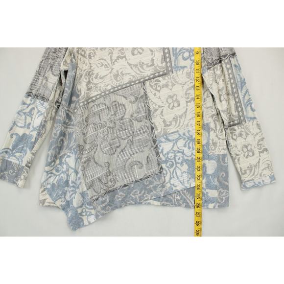 Chico's Tunic Top Asymmetrical Hem Multi Pattern Women L Cream Blue Long Sleeve - Picture 3 of 10